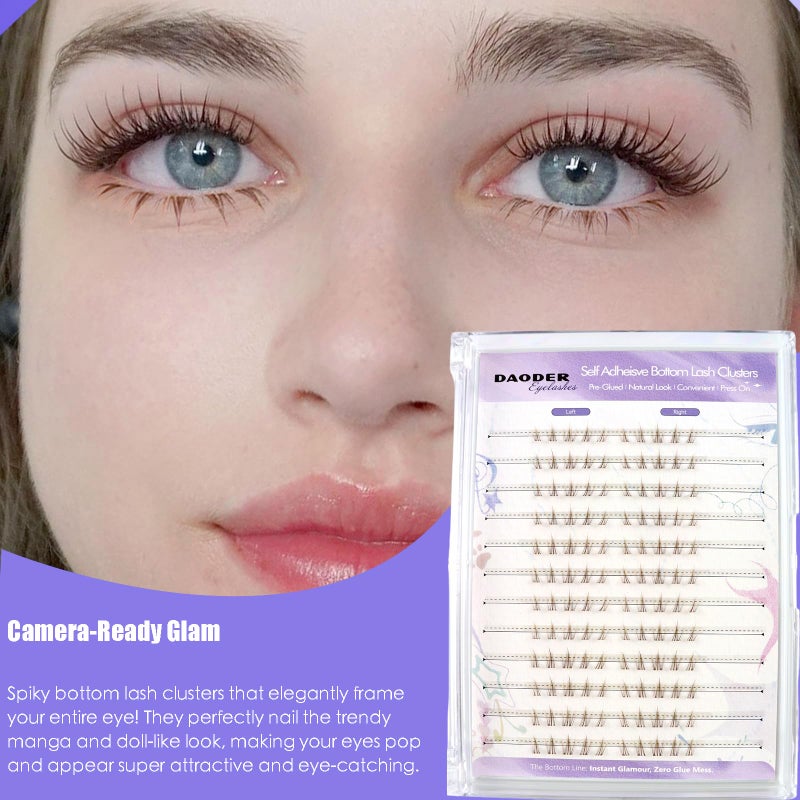 داودر رموش داودر البنية السفلية ذات الرموش المدببة ذاتية اللصق، رموش سفلية خفيفة ملصقة مسبقًا لمظهر طبيعي، رموش سفلية شفافة على شكل حرف J منحنية، مناسبة للرموش تحت العين بطول 4-7 مم (لون عباد الشمس البني). - Image 3